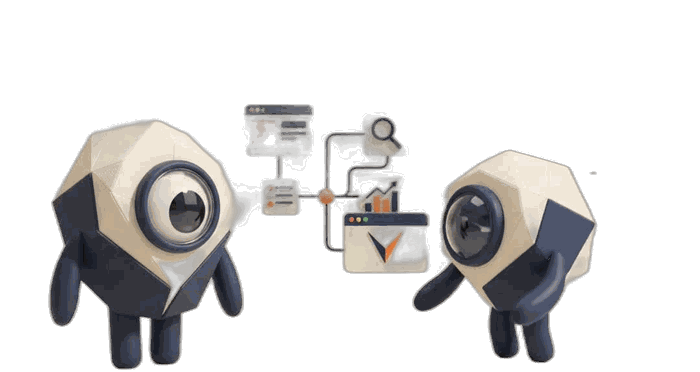 Two Vibe Vista Labs mascots working together