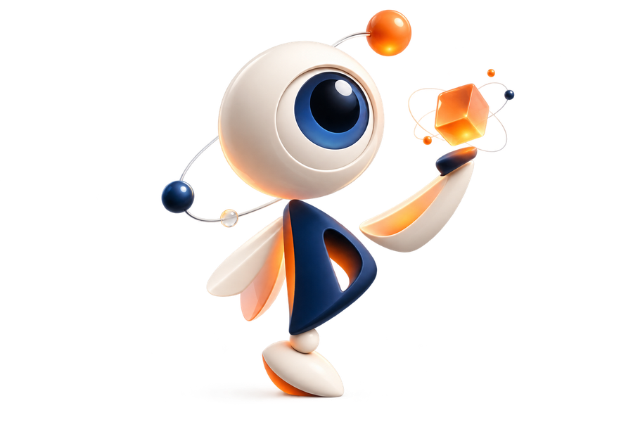 Vibe Vista Labs mascot — a curious character reaching for a glowing idea